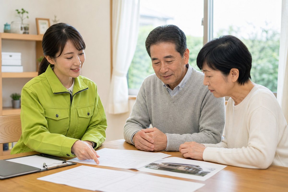 空き家管理の内容をお客様にご説明するスタッフ